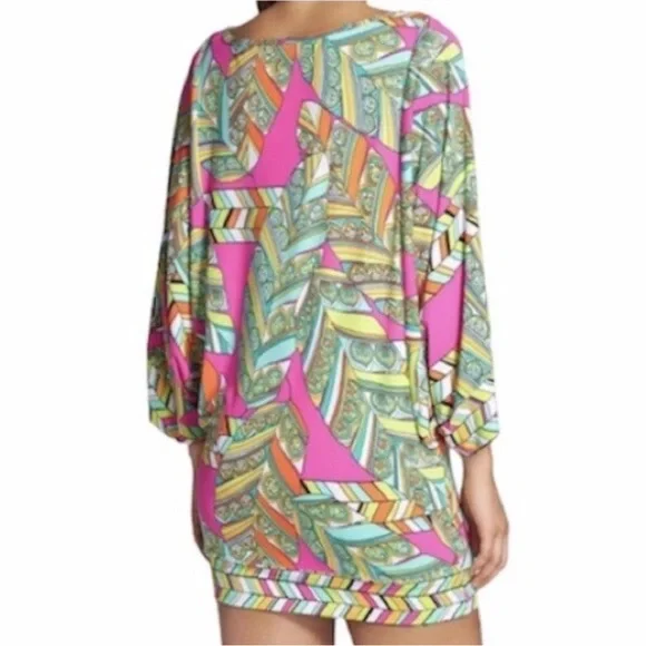 TRINA TURK Tuvalu Tunic Swim Cover Kaftan Dress Size Large Pink Multi Tropical - Picture 2 of 7